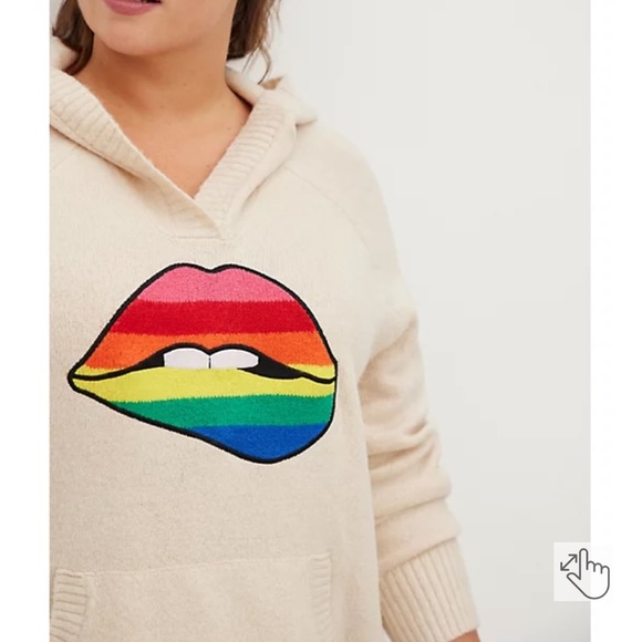 Torrid RAGLAN HOODIE SWEATER - RAINBOW LIPS OATMEAL Size 2” - Picture 4 of 8
